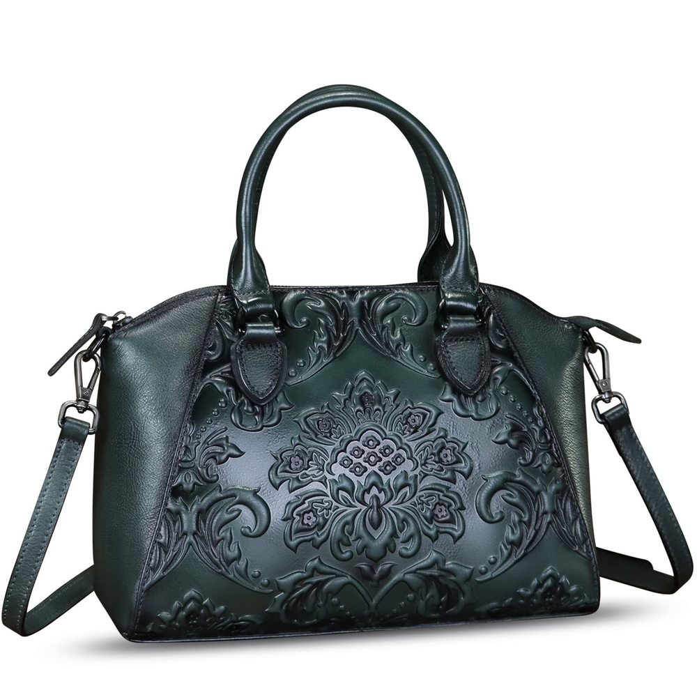 Genuine Leather Satchel Embossed Leather Handbag Top Handle Bags :|
